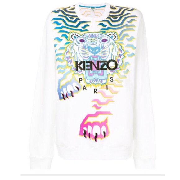 Kenzo Rainbow Geo Tiger Embroidered Crewneck White Auth. Limited Edition - Large - Picture 9 of 11